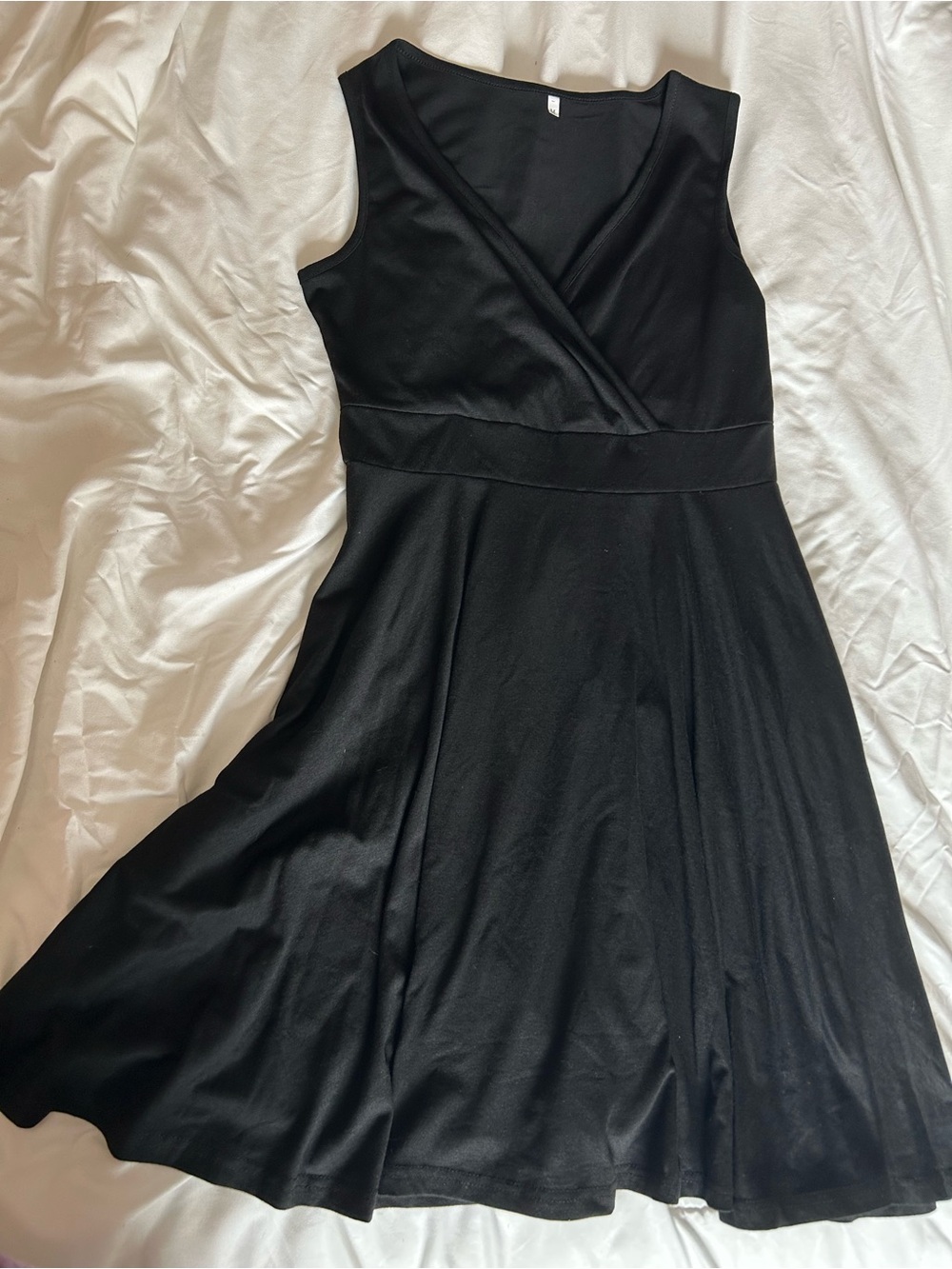 Classic Black Sleeveless Crossover Front Fit & Flare Dress